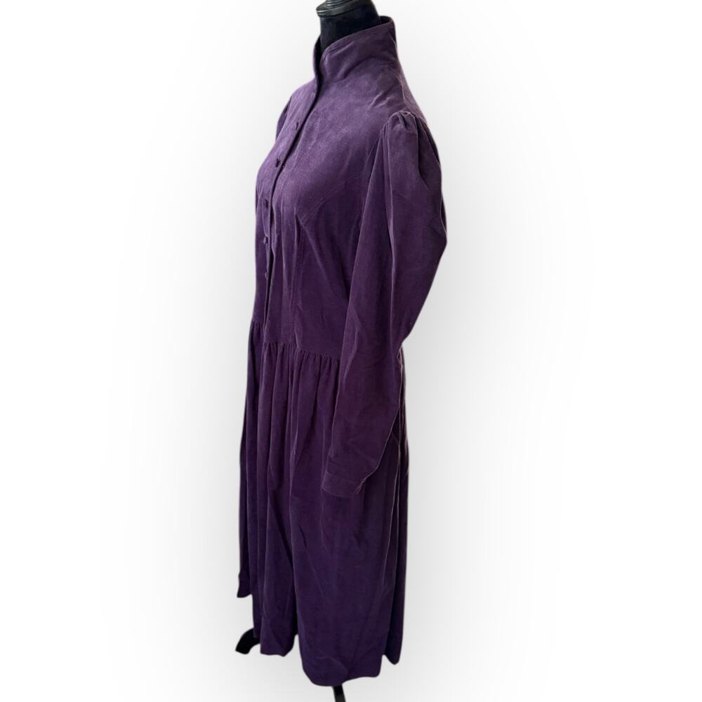 Laura Ashley Vintage 80s Deep Purple Corduroy Button Front Midi Dress Size 12 - Picture 10 of 16